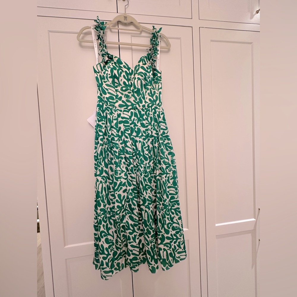 NWT 🌟 Azazie Maggy Green abstract Leaf Print Midi Dress - Picture 2 of 13